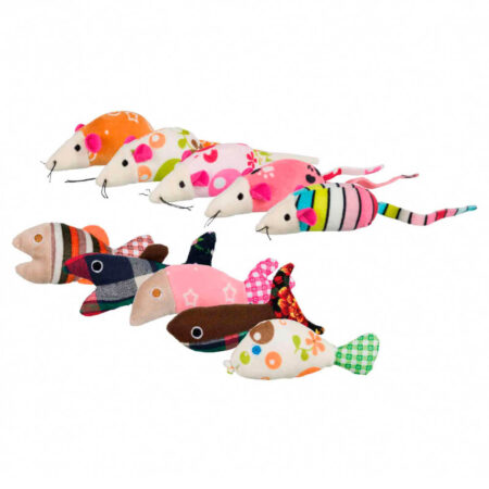 RATOS E PEIXES EM PELÚCIA/TECIDO (42 UNIDADES)